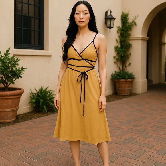 Vintage Y2K Wet Seal Piped Bra Dress Sunfower w/ Purple Tie Ladies LG Fairycore - Picture 1 of 6